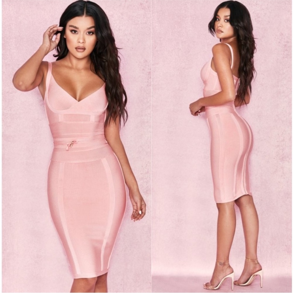 House of CB ‘Belice’ Pink Tie Waist Bandage Dress NWOT size XS